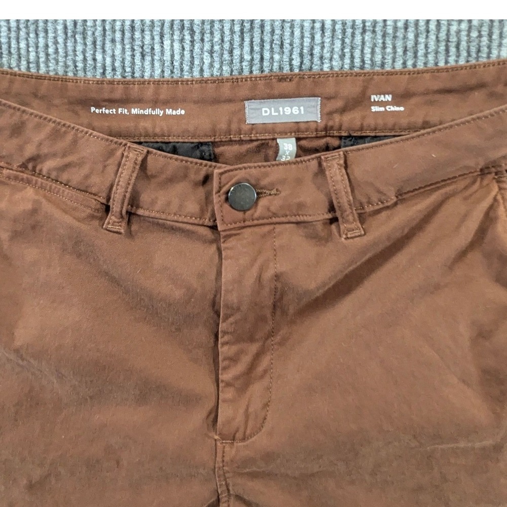 DL1961 Ivan Slim Chino Pants Brown Pinecone 38x32 Cotton Stretch Mens Trousers - Picture 5 of 5